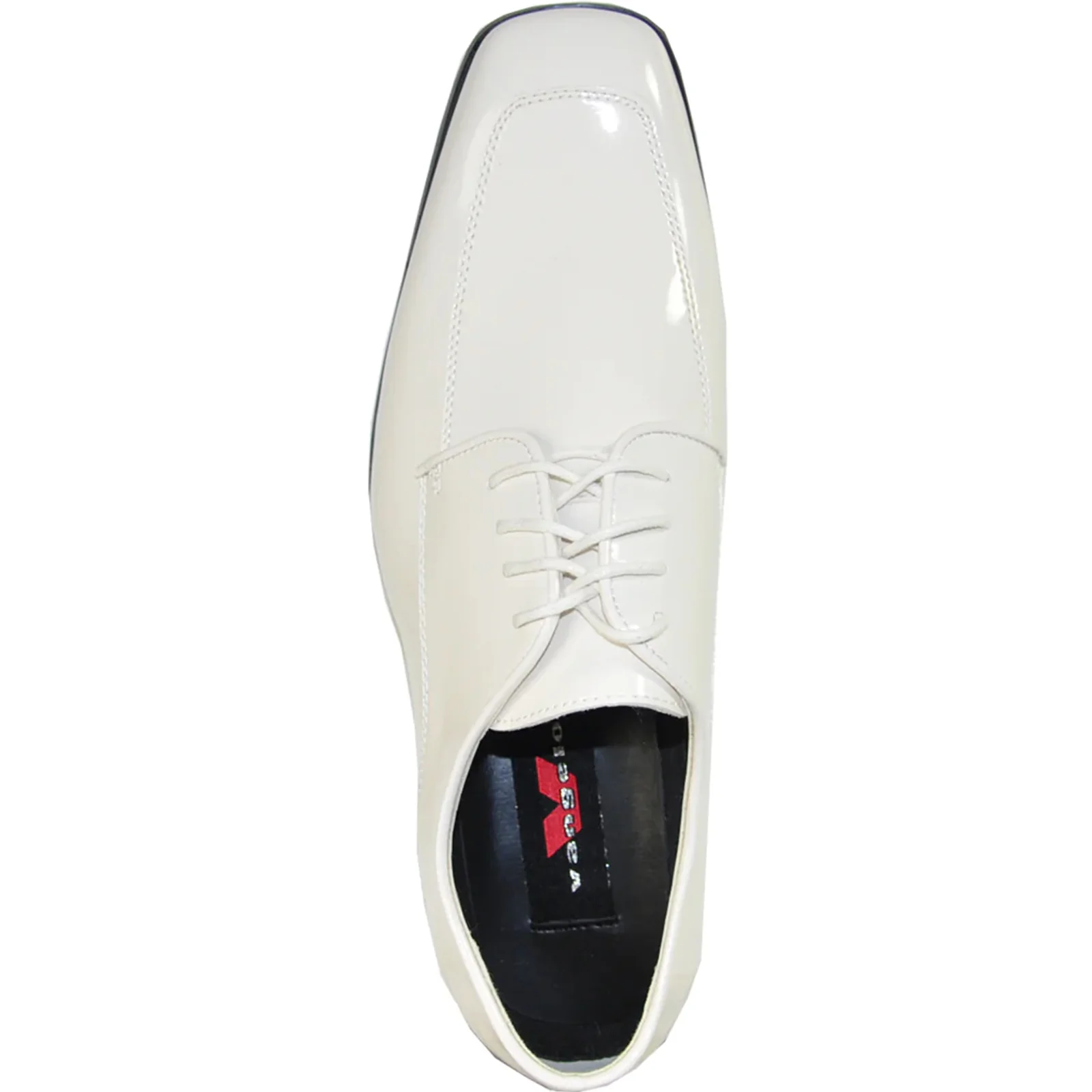 Mens Classic Moc Toe Shiny Patent Tuxedo Prom Shoe in Ivory - Image 6