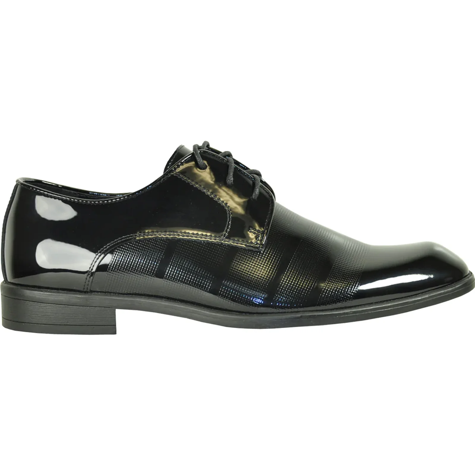 Mens Classic Patent Textured Tuxedo Oxford Lace Up Dress Shoe in Black - Image 2