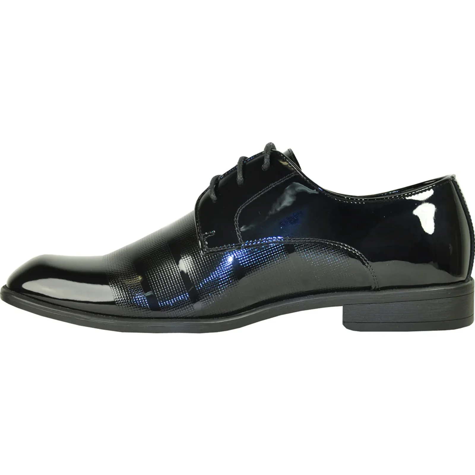 Mens Classic Patent Textured Tuxedo Oxford Lace Up Dress Shoe in Black - Image 3