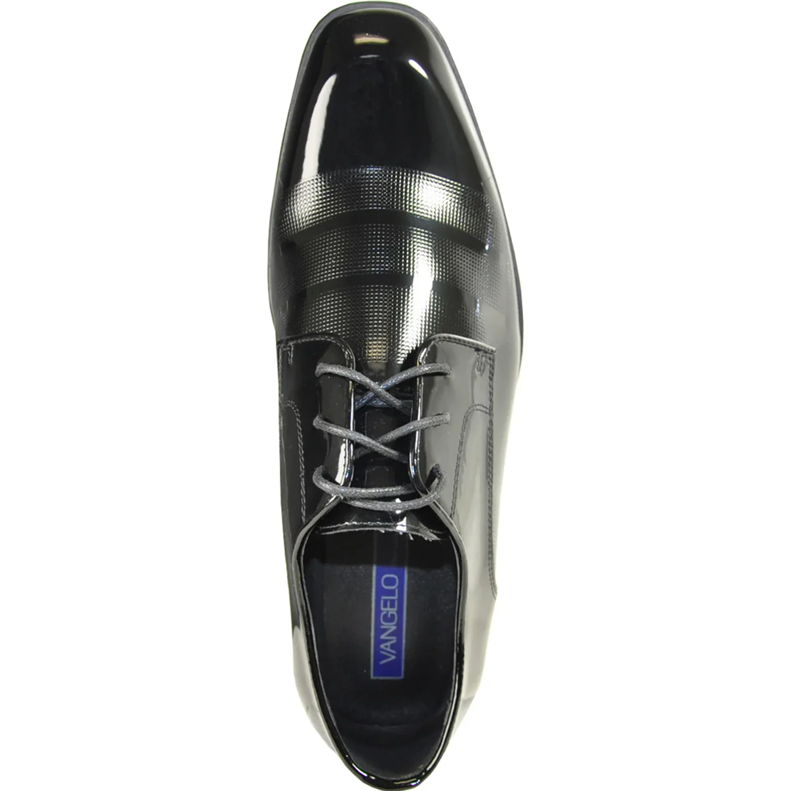 Mens Classic Patent Textured Tuxedo Oxford Lace Up Dress Shoe in Black - Image 6
