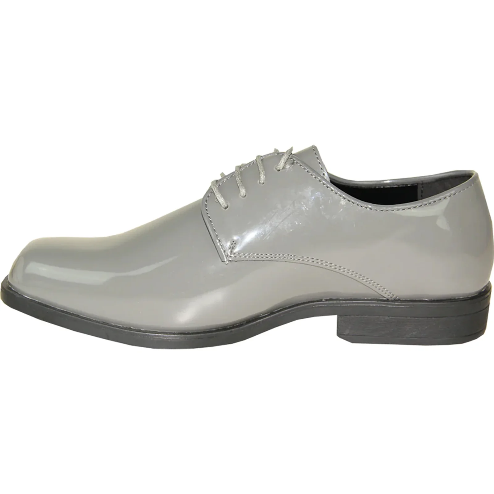 Mens Classic Plain Square Toe Shiny Patent Tuxedo Dress Shoe in Grey - Image 3