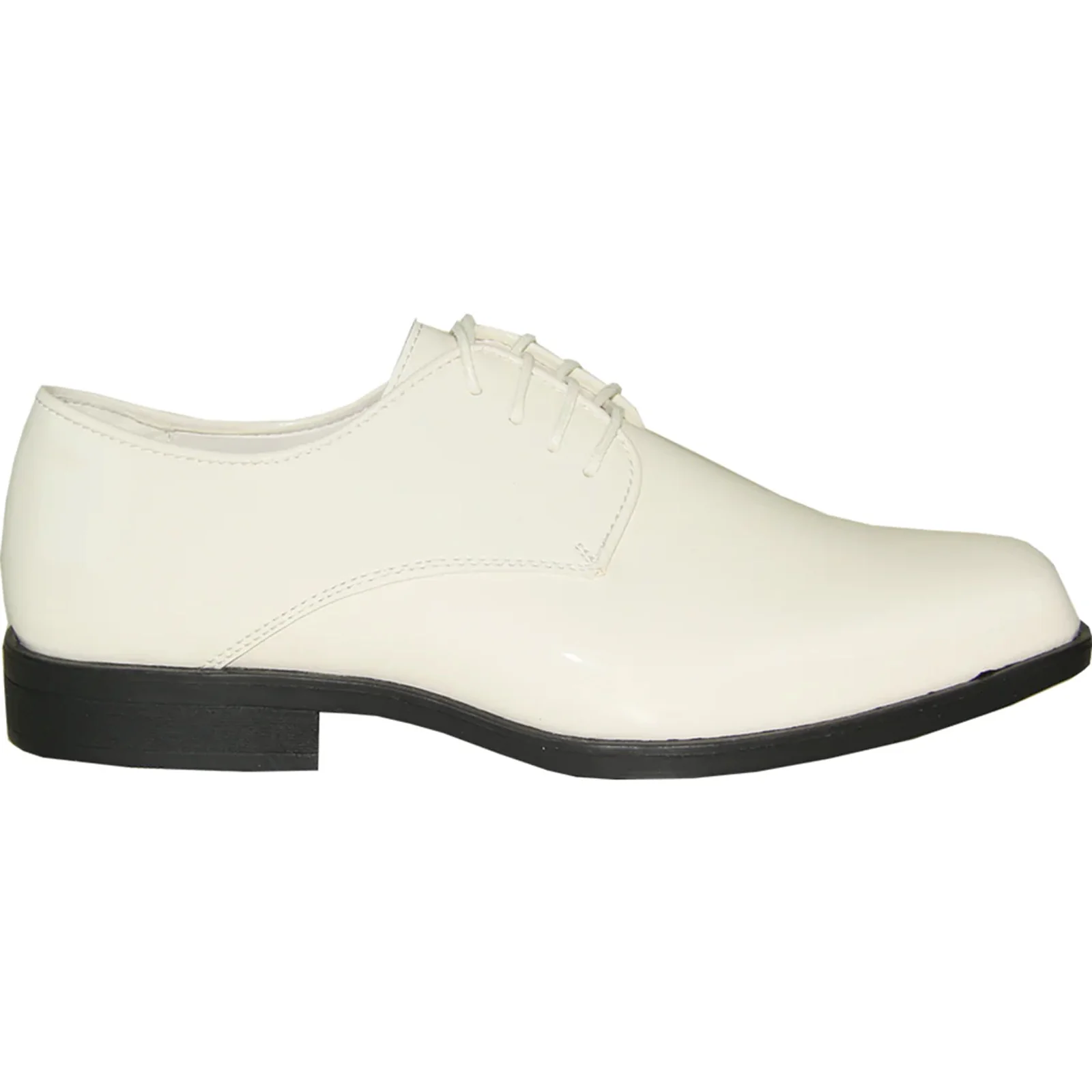 Mens Classic Plain Square Toe Shiny Patent Tuxedo Dress Shoe in Ivory - Image 2
