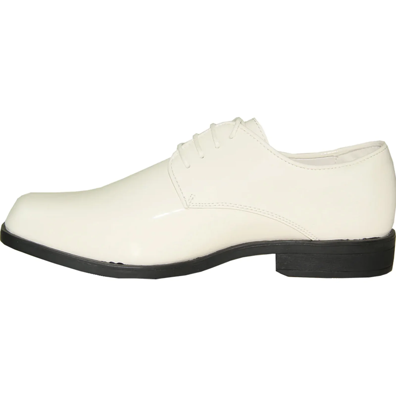 Mens Classic Plain Square Toe Shiny Patent Tuxedo Dress Shoe in Ivory - Image 3