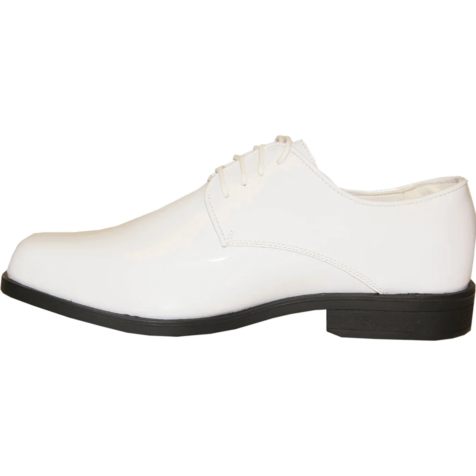 Mens Classic Plain Square Toe Shiny Patent Tuxedo Dress Shoe in White - Image 3