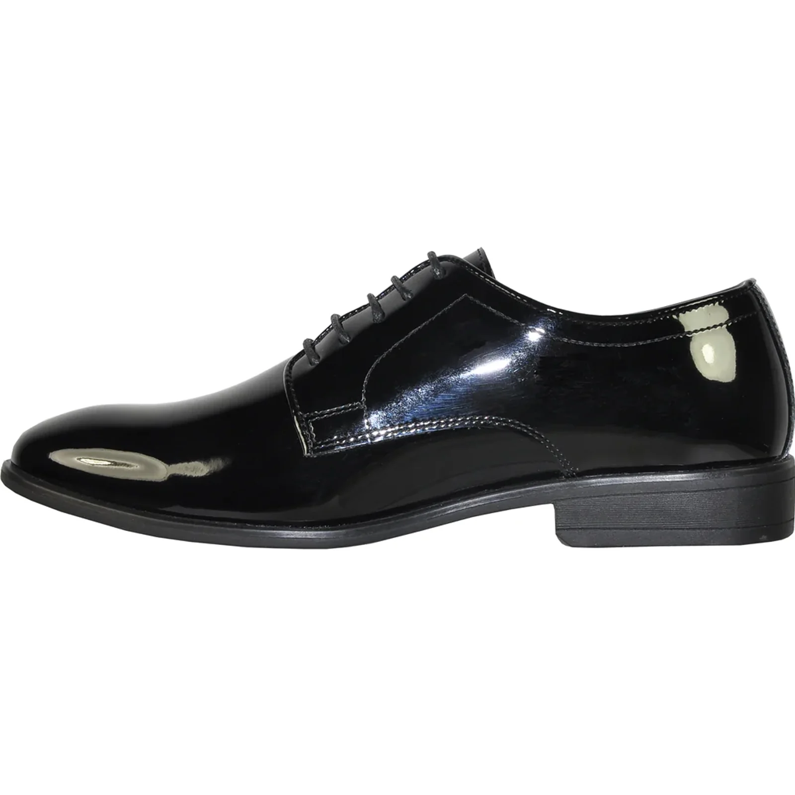 Mens Classic Plain Toe Shiny Patent Tuxedo Oxford Dress Shoe in Black - Image 3