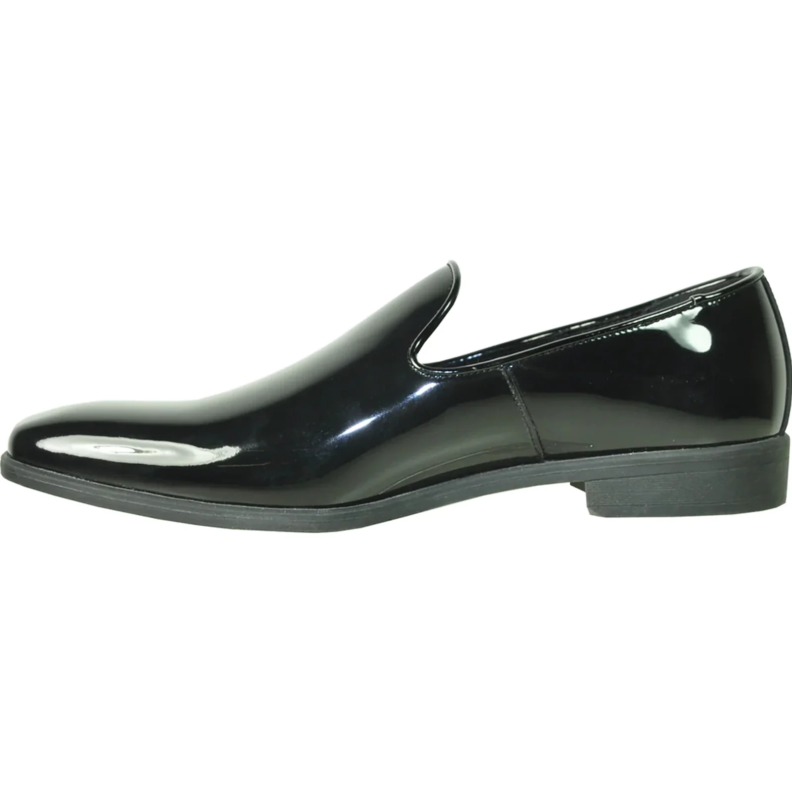 Mens Classic Plain Toe Slip on Patent Loafer Tuxedo Shoe in Black - Image 3