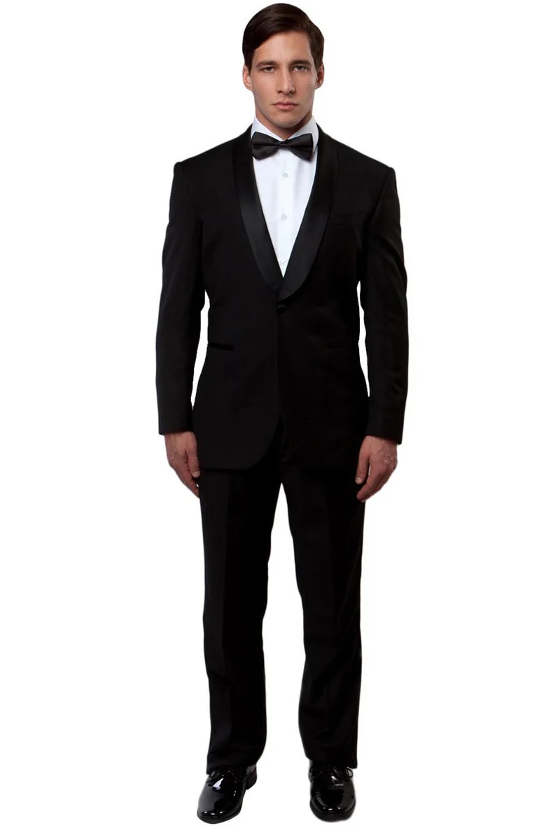 Men's Classic Slim Fit Shawl Lapel Tuxedo in Black - Image 2
