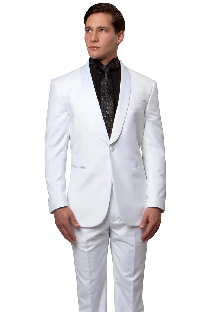 Men's Classic Slim Fit Shawl Lapel Tuxedo in White - Image 2