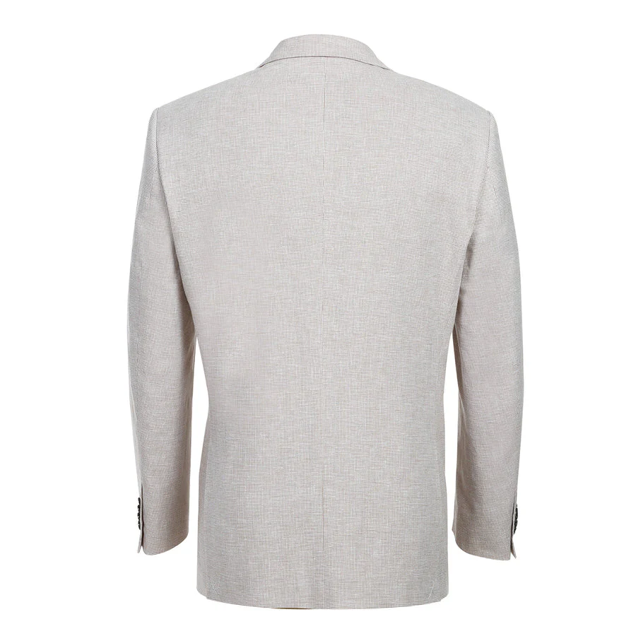 Mens Classic Two Button Linen & Cotton Summer Sport Coat Blazer in Tan Houndstooth - Image 4