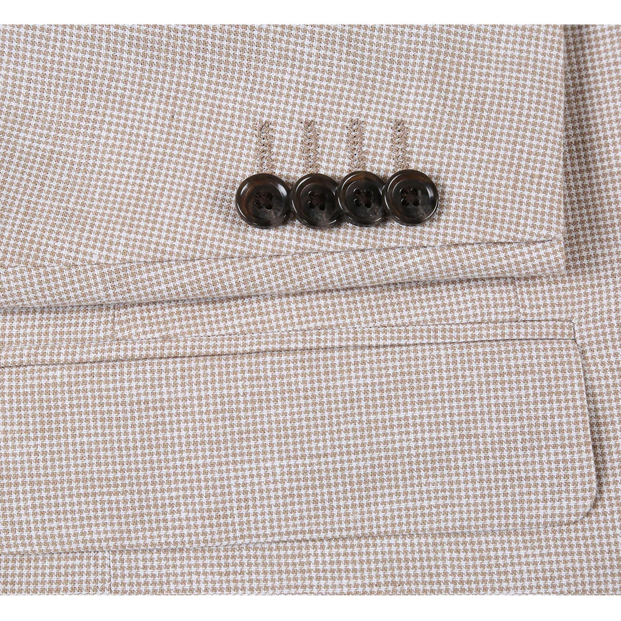 Mens Classic Two Button Linen & Cotton Summer Sport Coat Blazer in Tan Houndstooth - Image 5