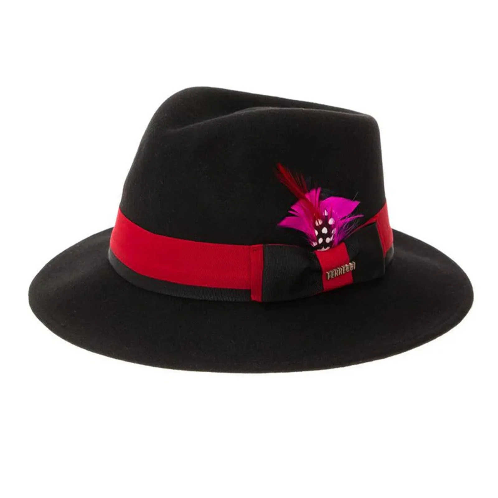 Men's Classic Two Tone Fedora Dress Hat in Black & Red