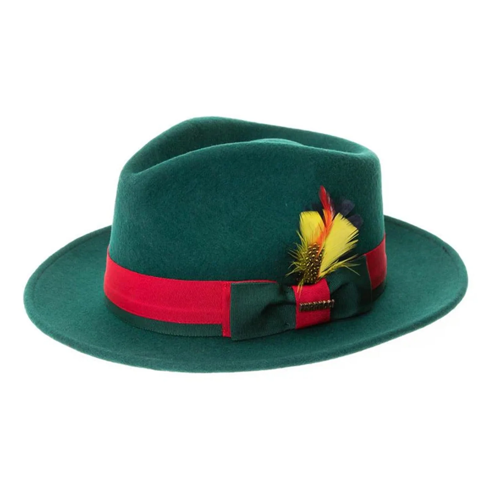 Men's Classic Two Tone Fedora Dress Hat in Hunter Green & Red - Image 2