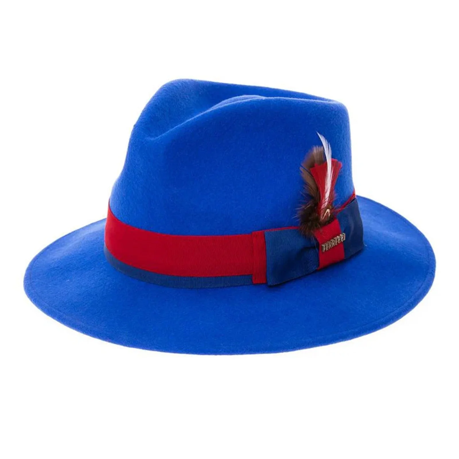Men's Classic Two Tone Fedora Dress Hat in Royal Blue & Red
