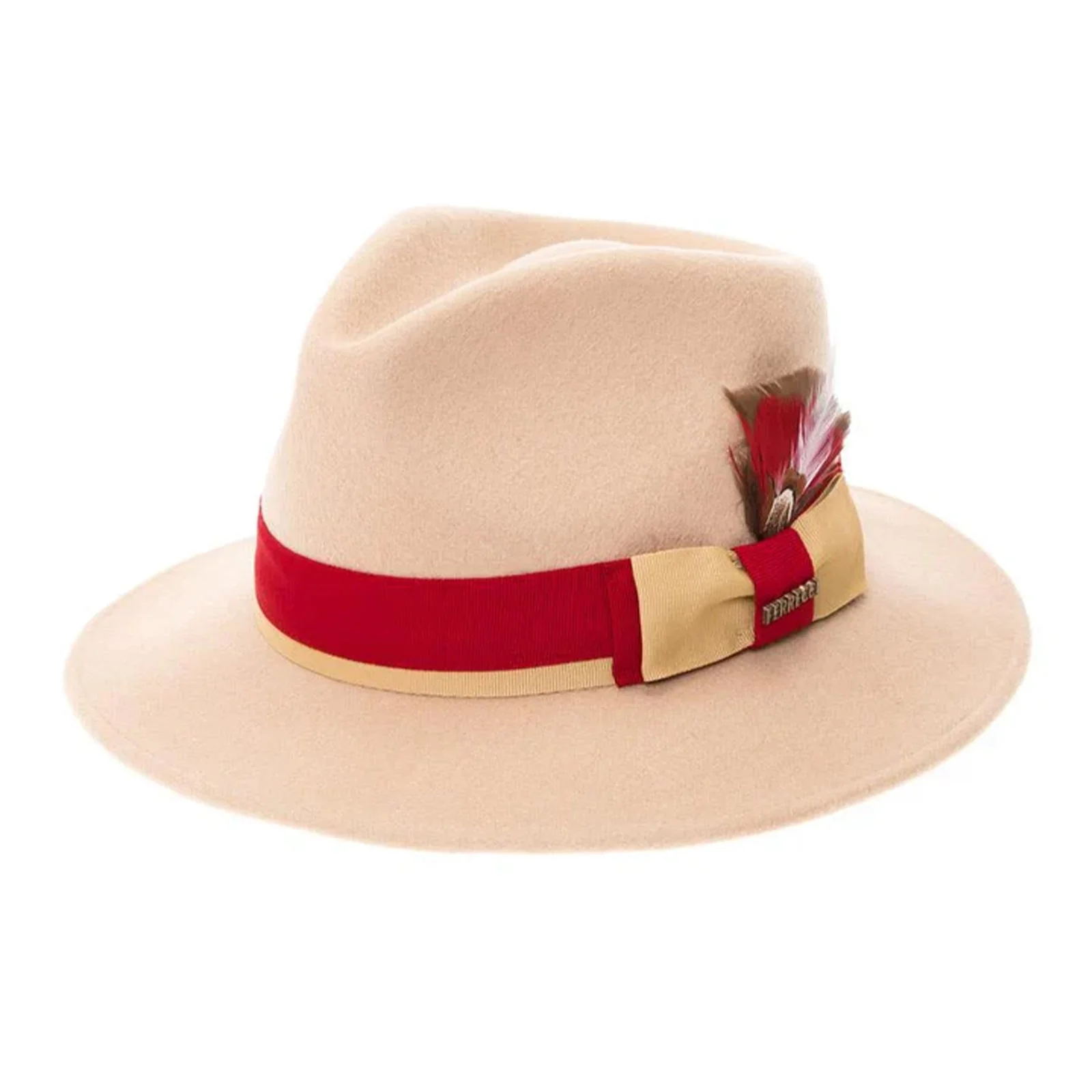 Men's Classic Two Tone Fedora Dress Hat in Tan & Red