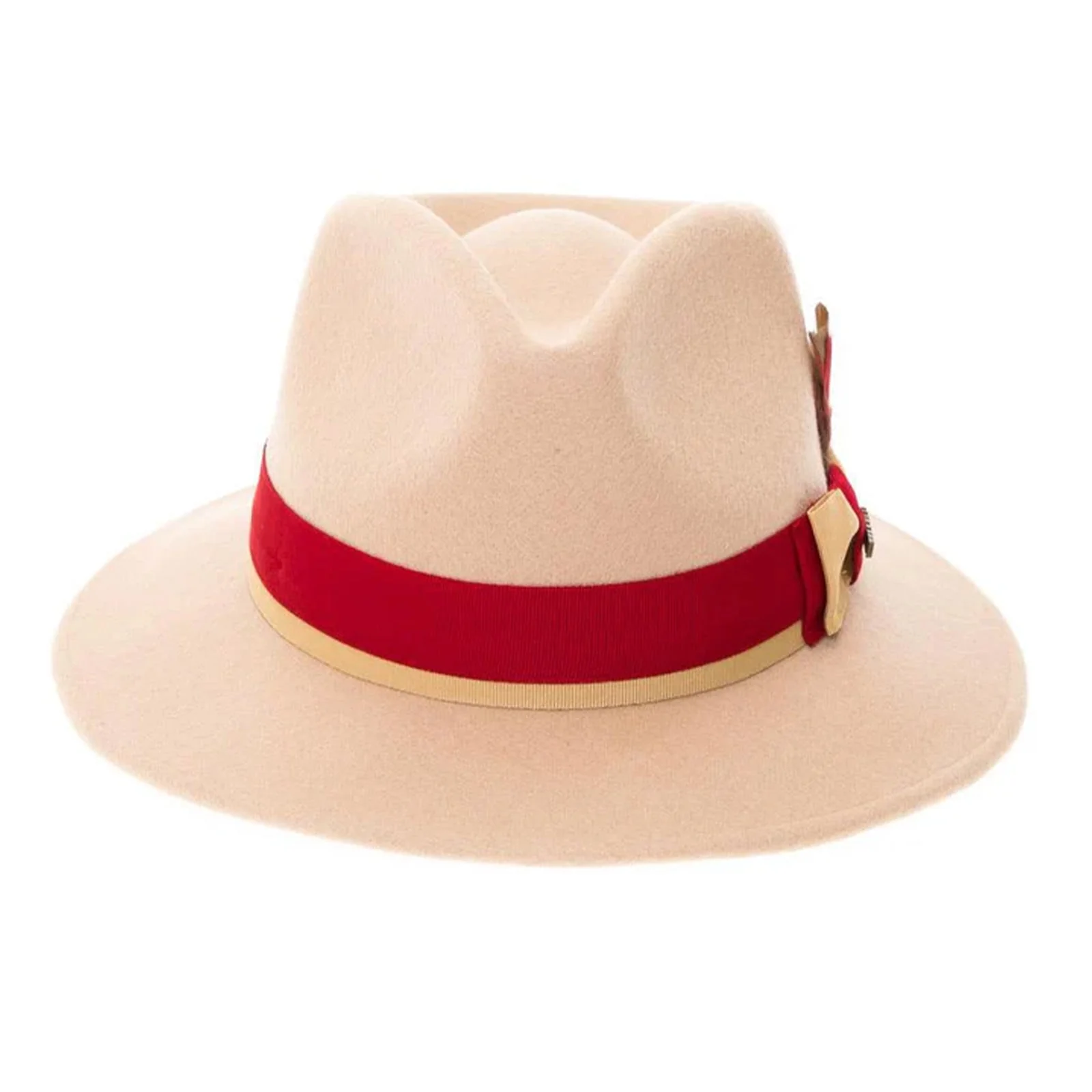 Men's Classic Two Tone Fedora Dress Hat in Tan & Red - Image 2