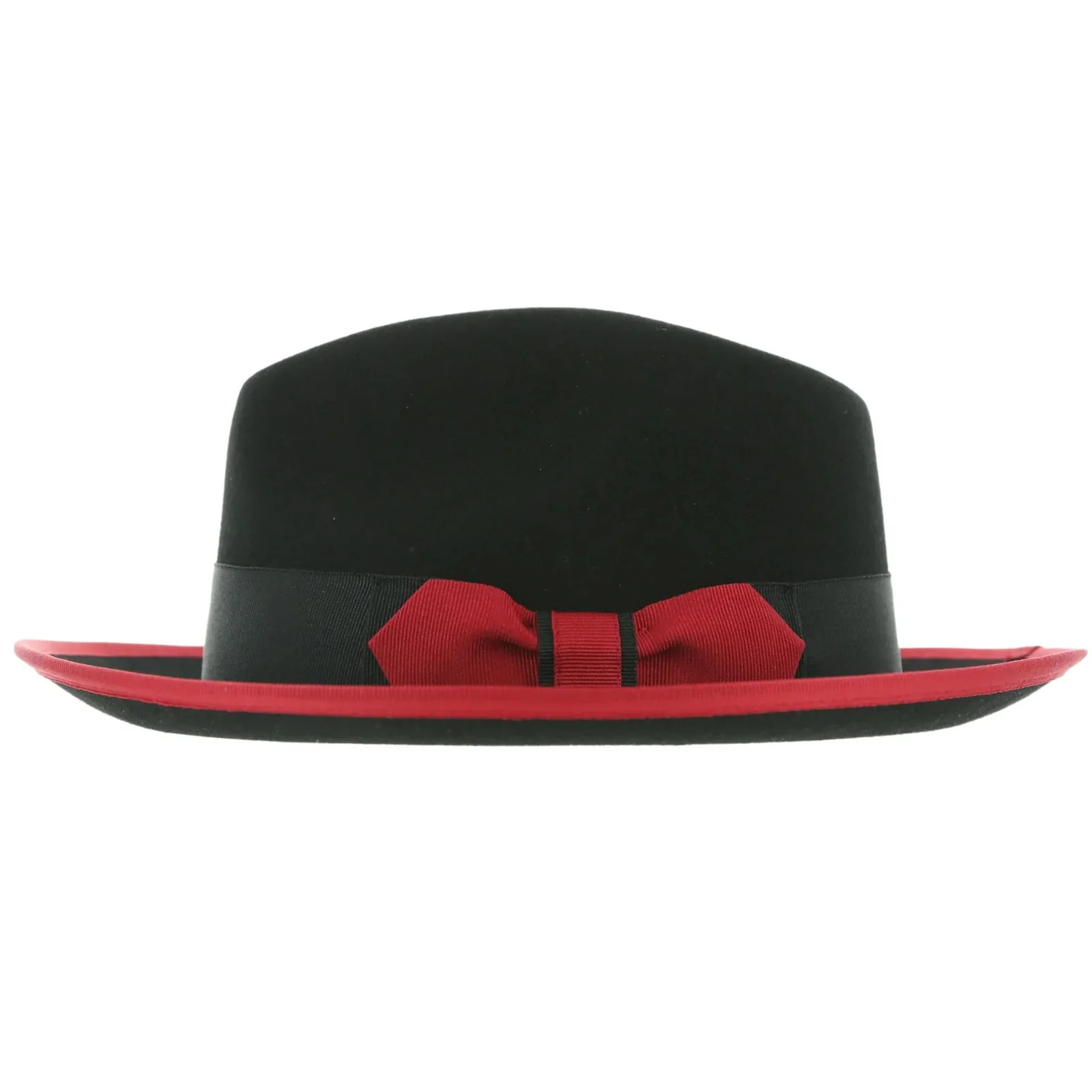 Men's Classic Two Tone Trilby Fedora Dress Hat in Black & Red - Image 2