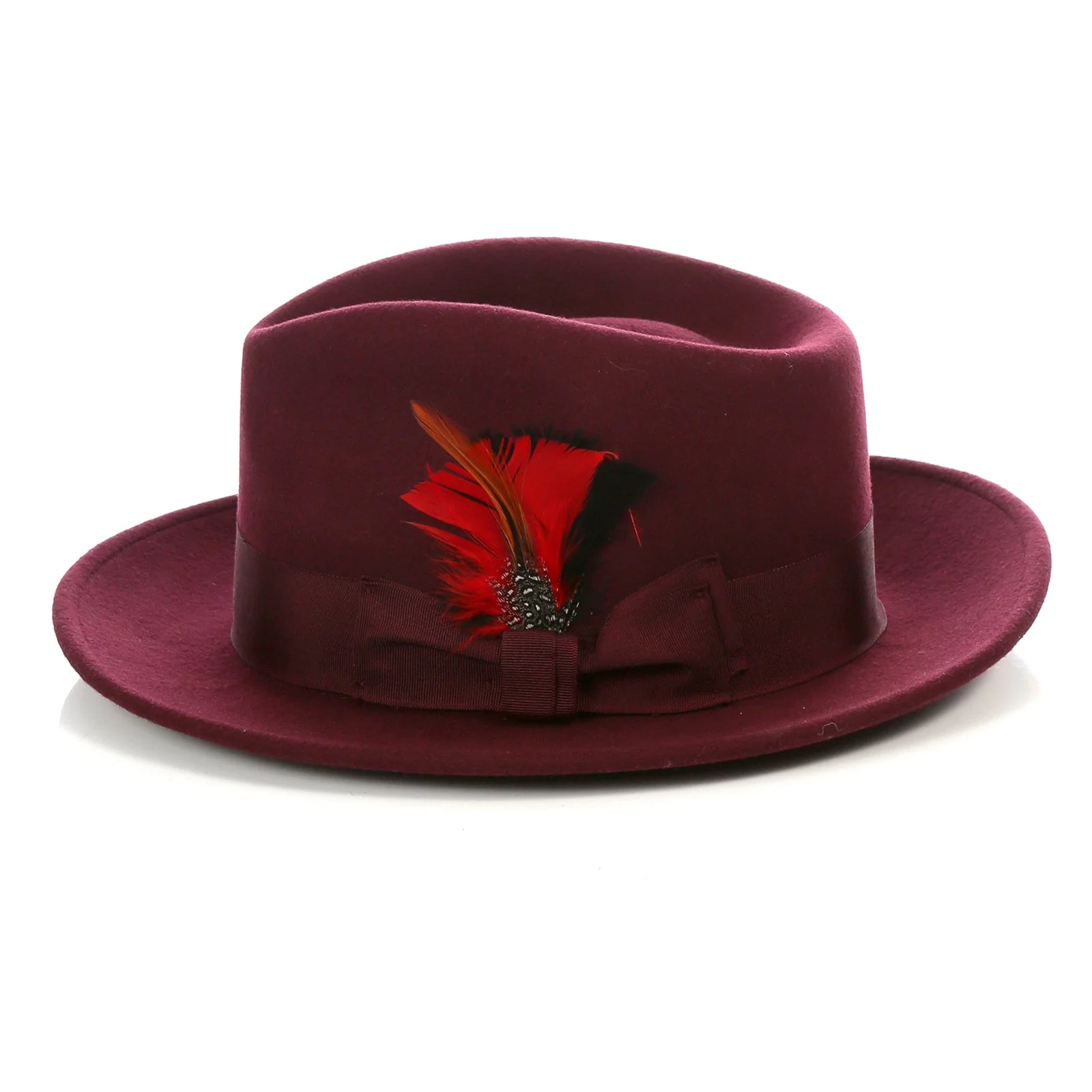 Mens Classic Wool Fedora Dress Hat in Burgundy - Image 3