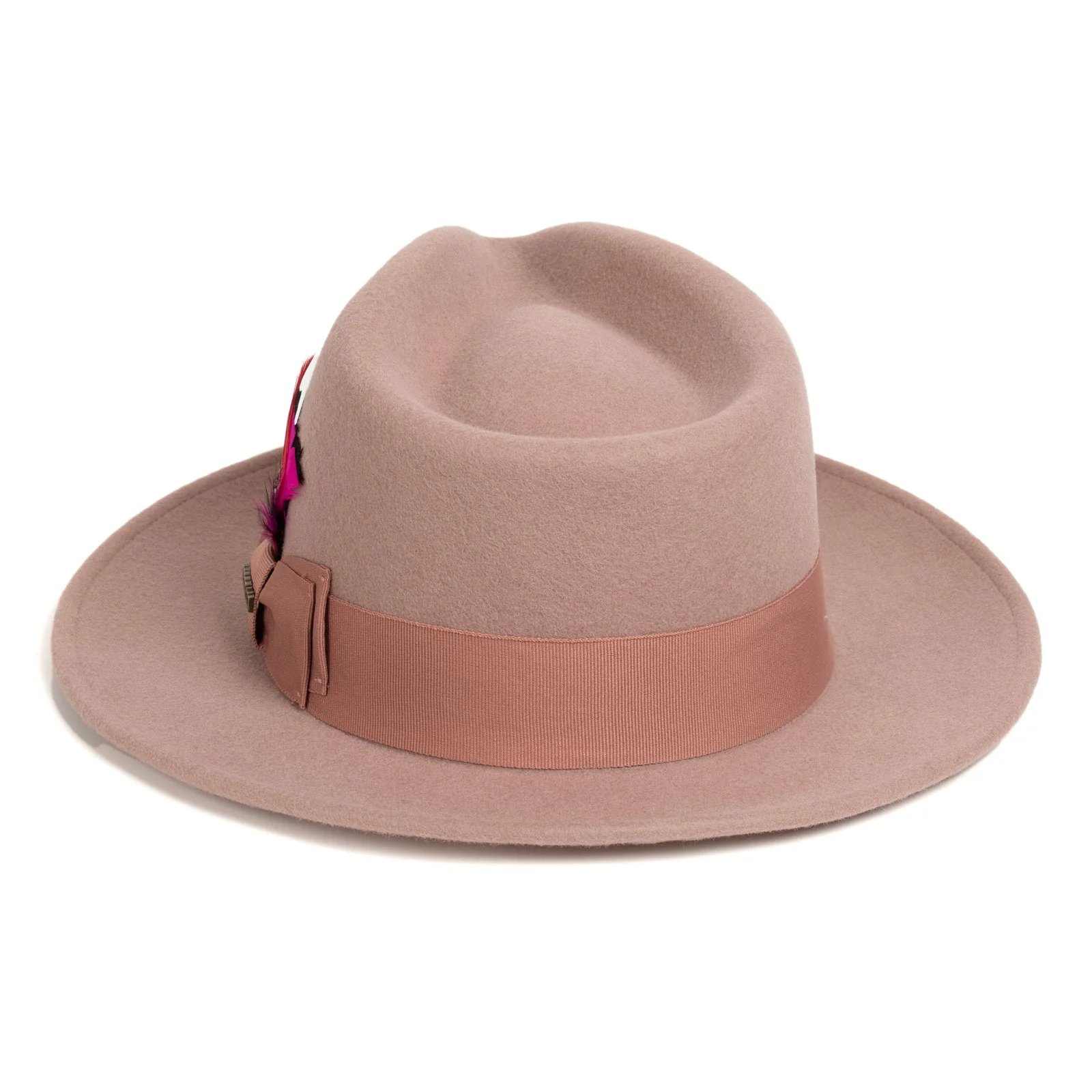 Mens Classic Wool Fedora Dress Hat in Dark Pink - Image 2