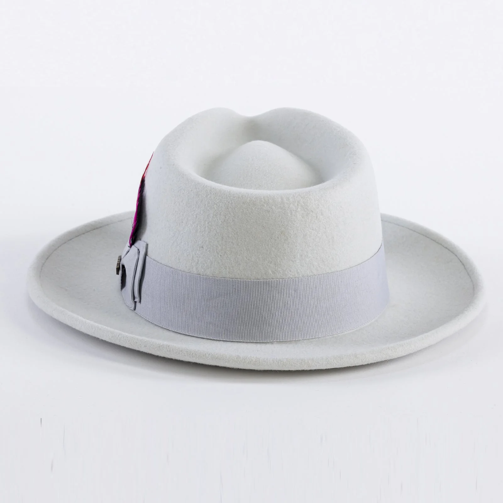 Mens Classic Wool Fedora Dress Hat in Light Grey - Image 2