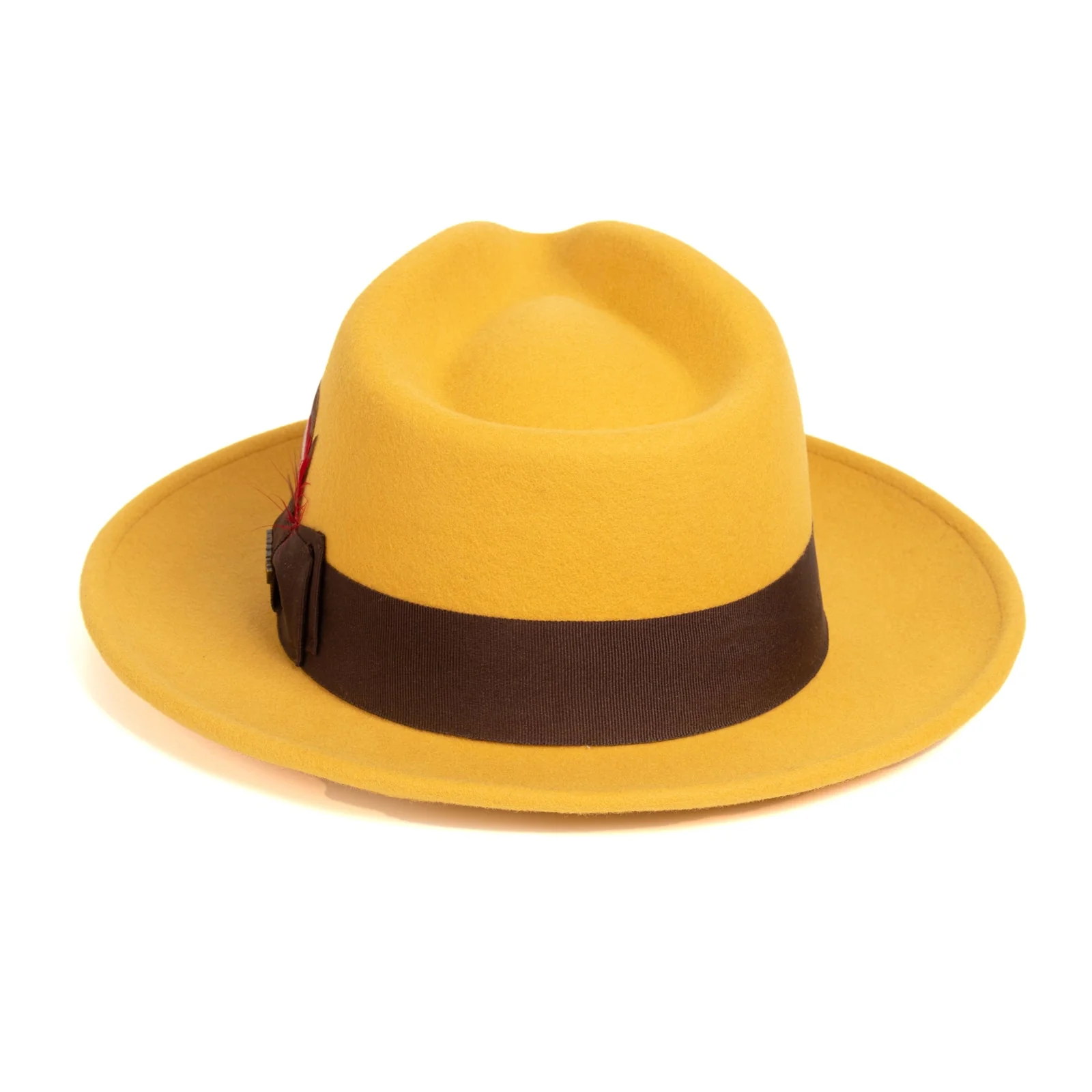 Mens Classic Wool Fedora Dress Hat in Mustard Gold - Image 2