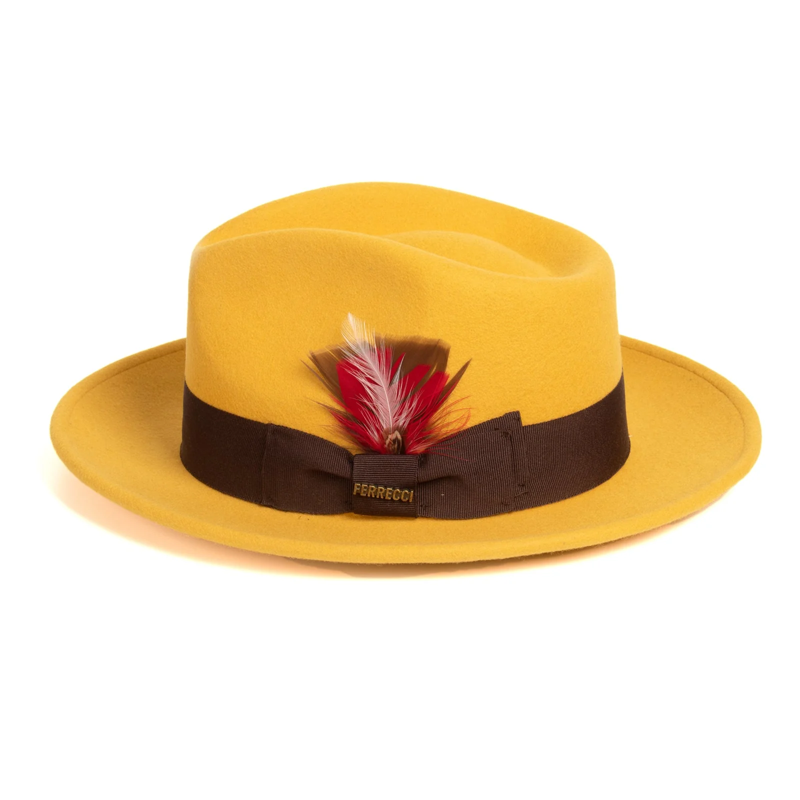 Mens Classic Wool Fedora Dress Hat in Mustard Gold - Image 3