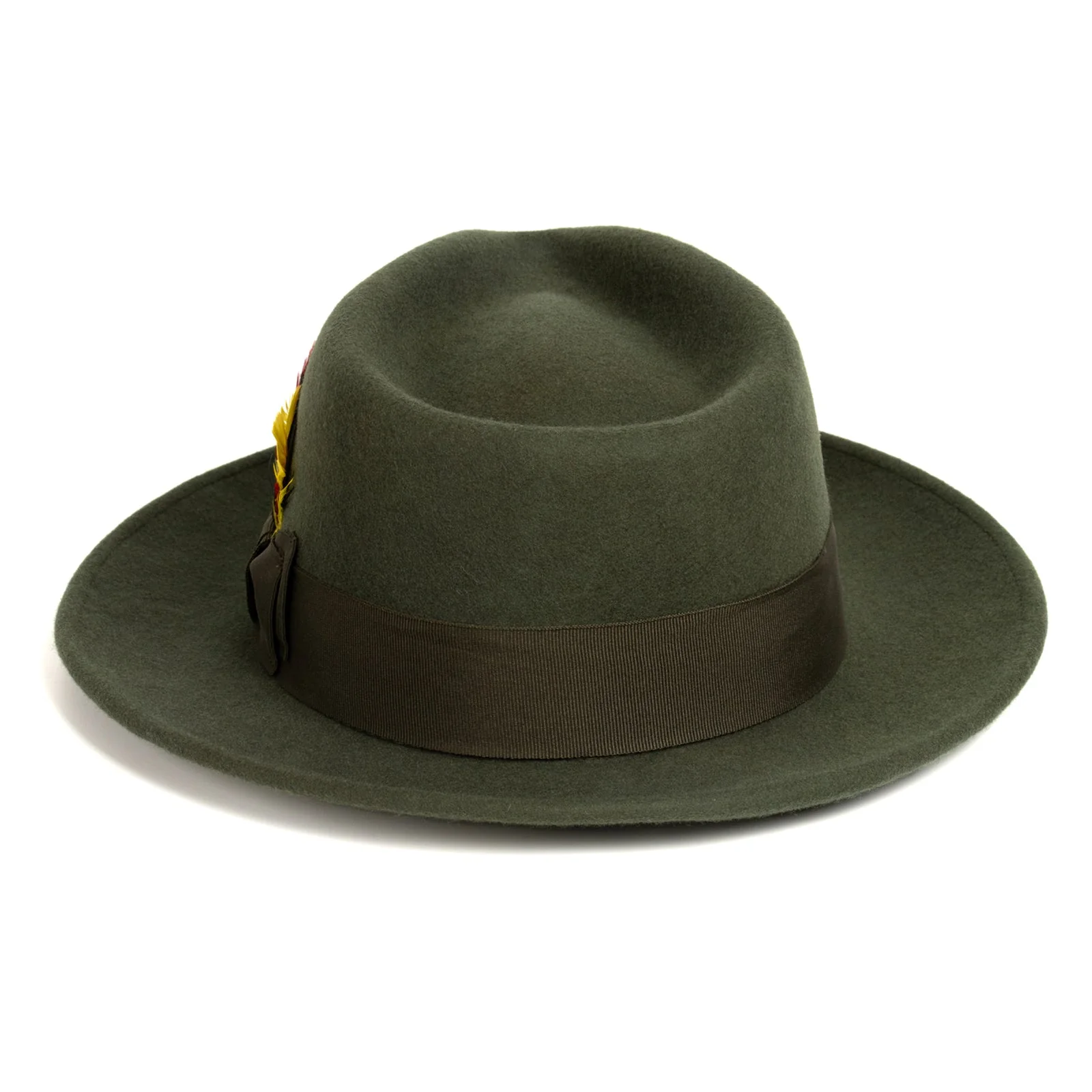 Mens Classic Wool Fedora Dress Hat in Olive Green - Image 2