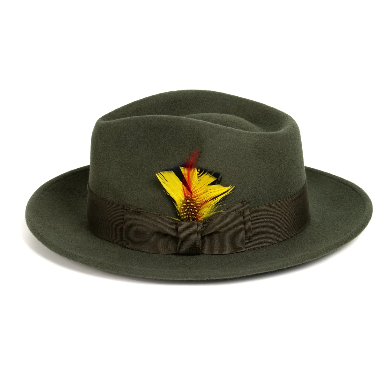 Mens Classic Wool Fedora Dress Hat in Olive Green - Image 3