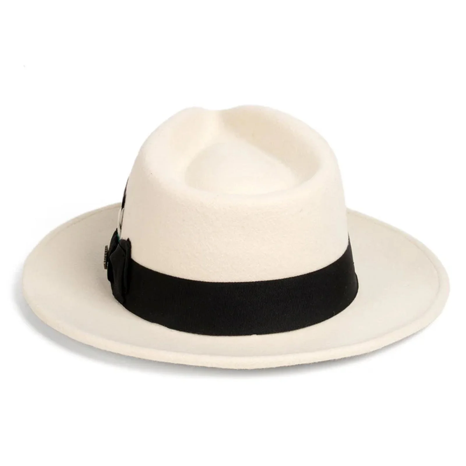 Mens Classic Wool Fedora Dress Hat in White & Black - Image 2