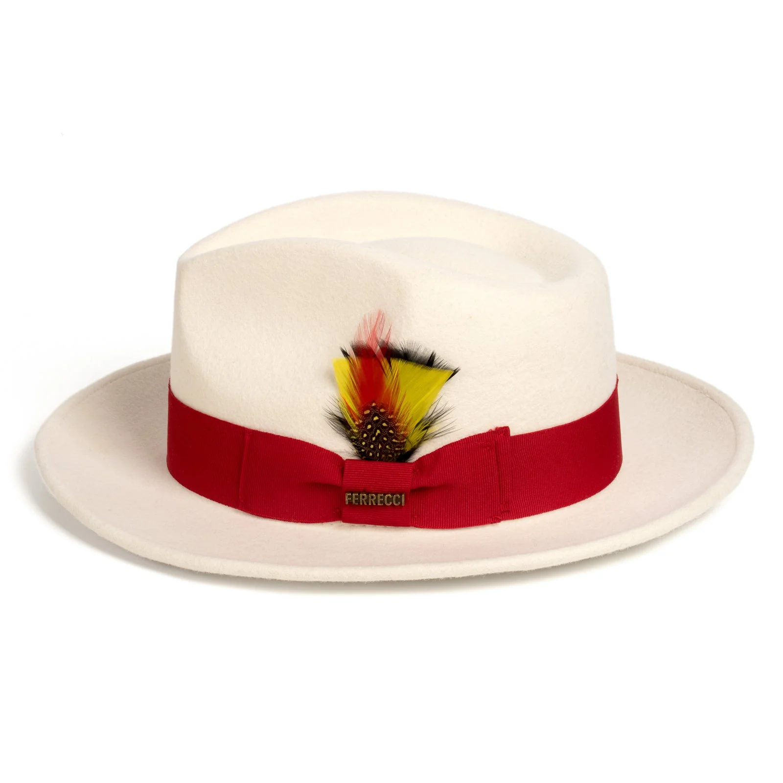 Mens Classic Wool Fedora Dress Hat in White & Red - Image 3