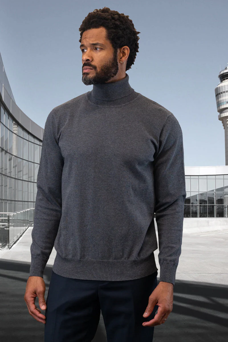 Men's Designer Wool & Cashmere Dress Sweater in Charcoal Grey