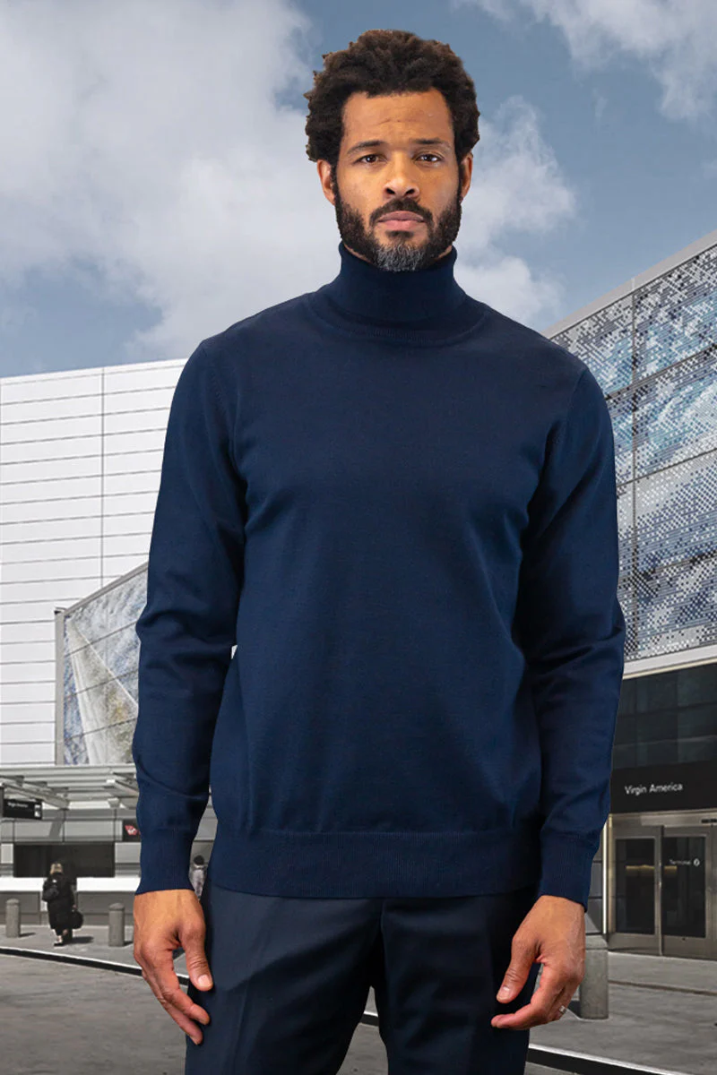 Men's Designer Wool & Cashmere Dress Sweater in Navy Blue