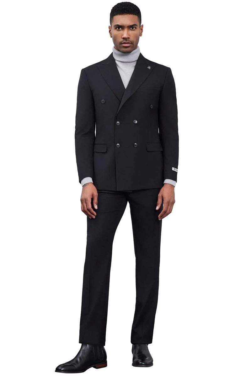 Men's Designer Stacy Adams Classic Double Breasted Suit in Black - Image 2