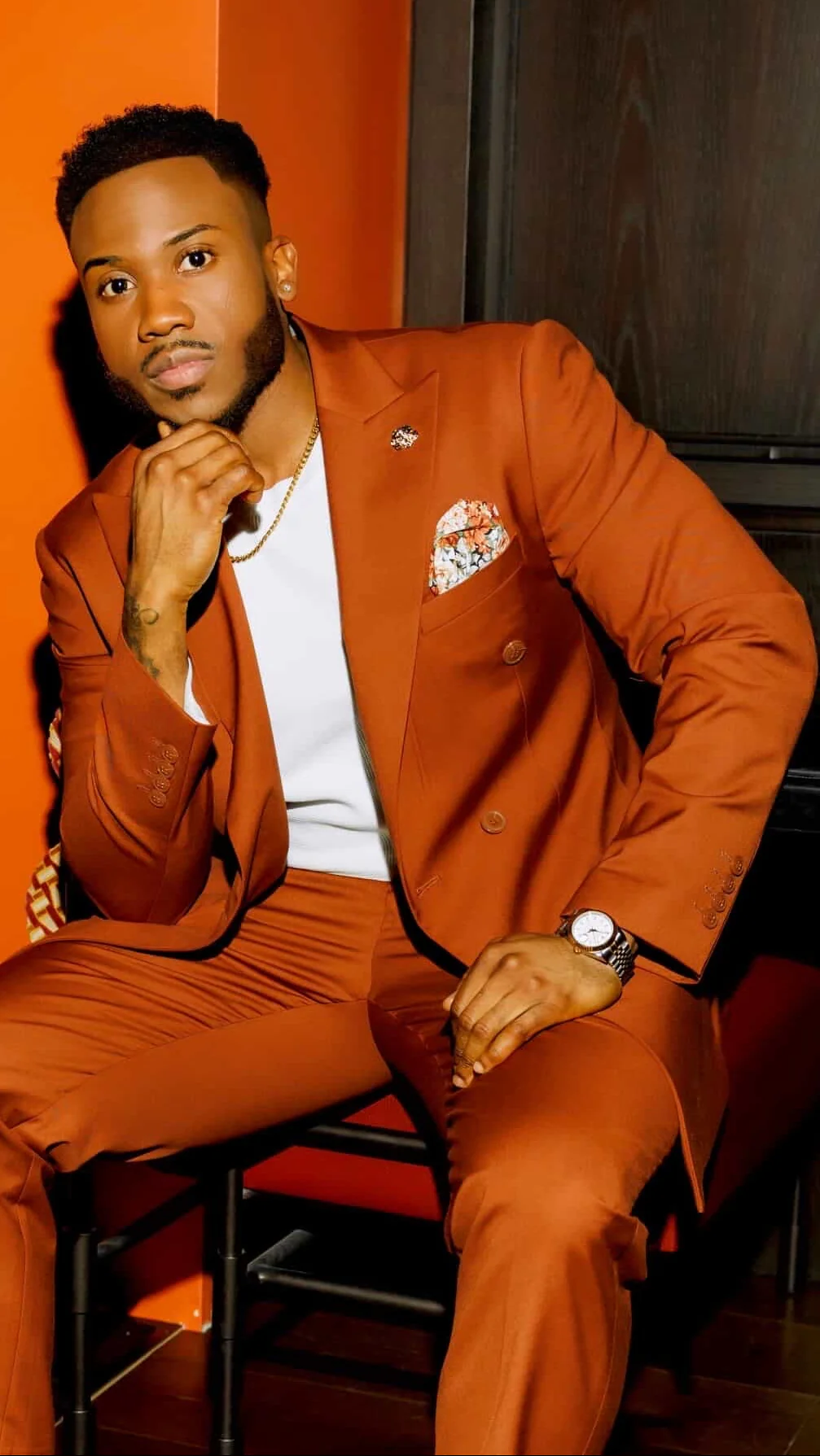 Men's Designer Stacy Adams Classic Double Breasted Suit in Brown Rust - Image 4