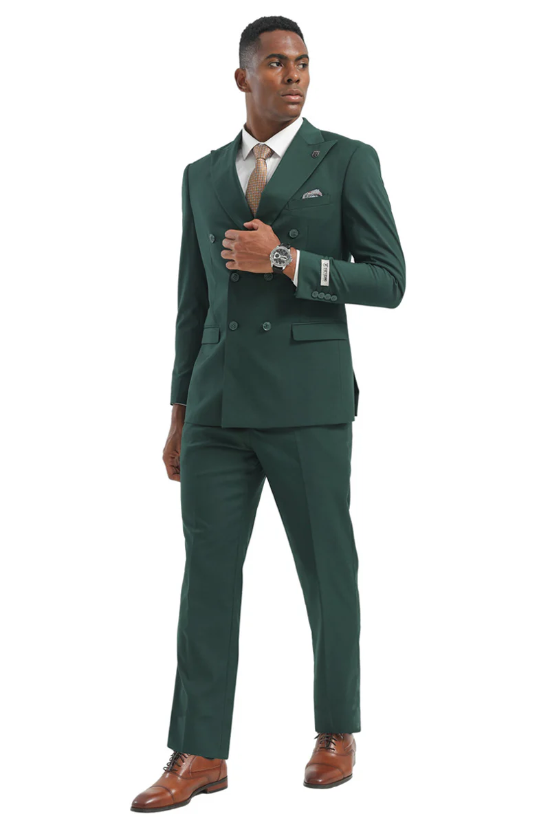 Men's Designer Stacy Adams Classic Double Breasted Suit in Hunter Green - Image 2