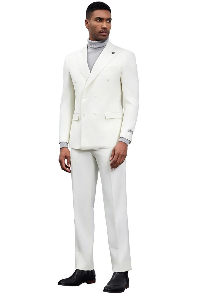 Men's Designer Stacy Adams Classic Double Breasted Suit in Ivory - Image 3