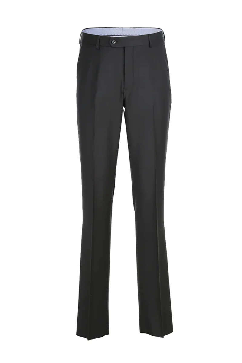 Mens Designer Two Button Classic Fit Half Canvas Wool Suit in Black - Image 2