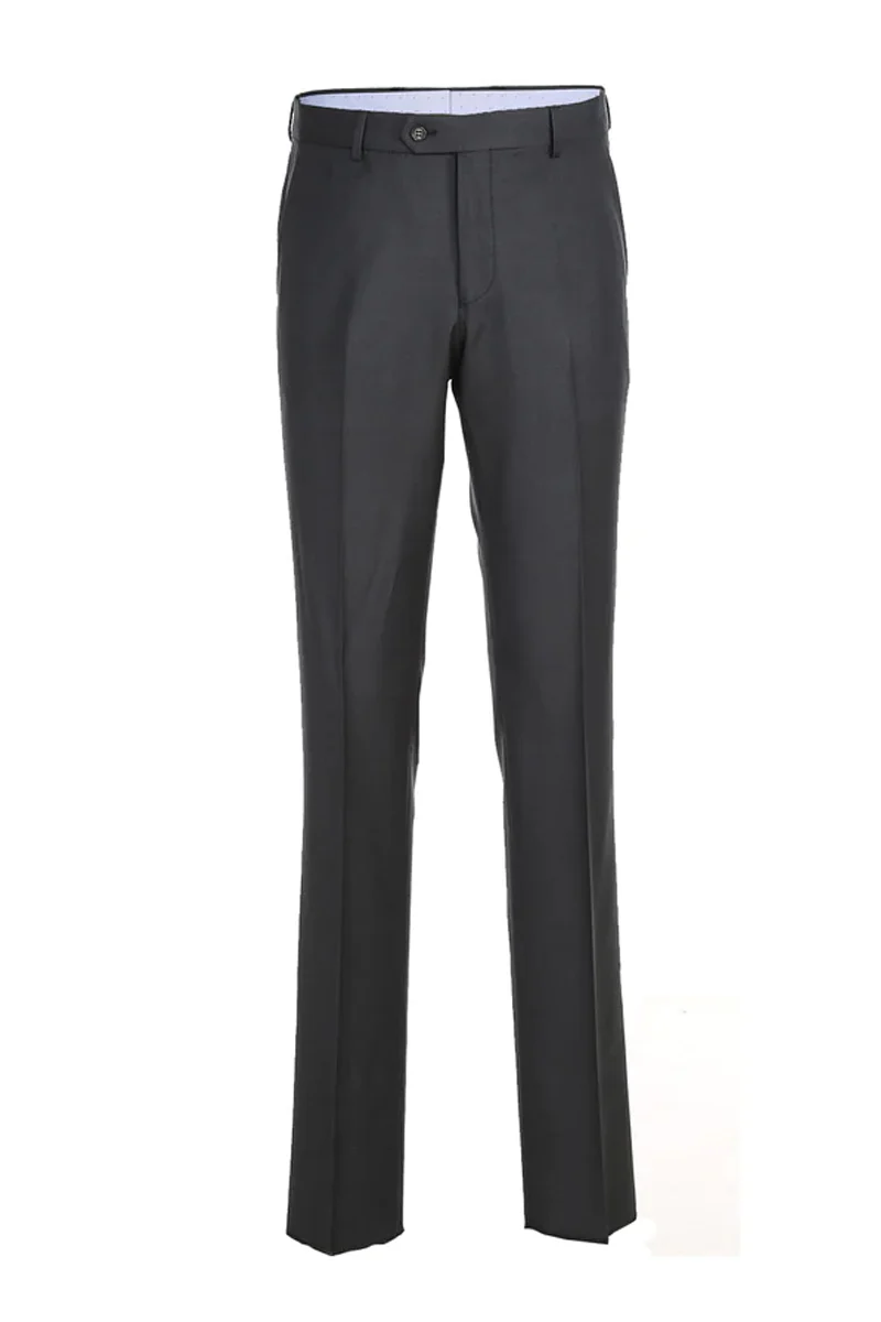 Mens Designer Two Button Classic Fit Half Canvas Wool Suit in Charcoal Grey - Image 2