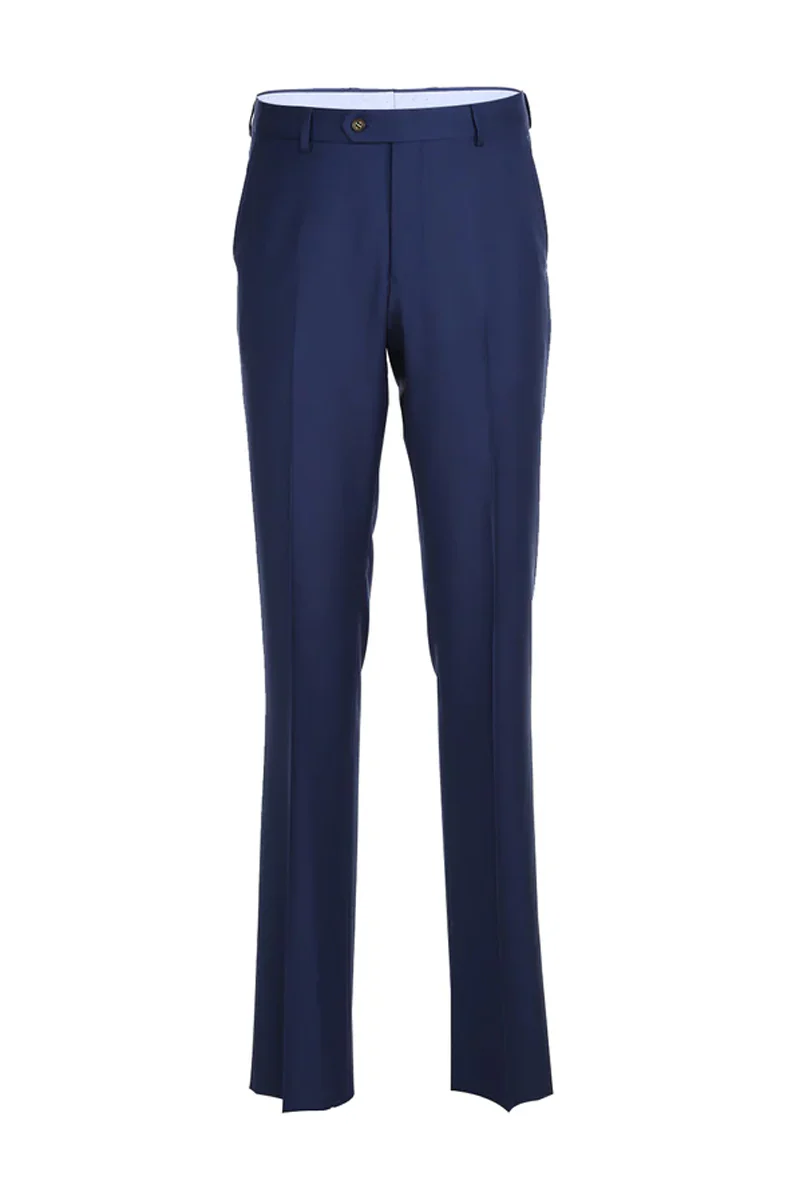 Mens Designer Two Button Classic Fit Half Canvas Wool Suit in Indigo Blue - Image 2