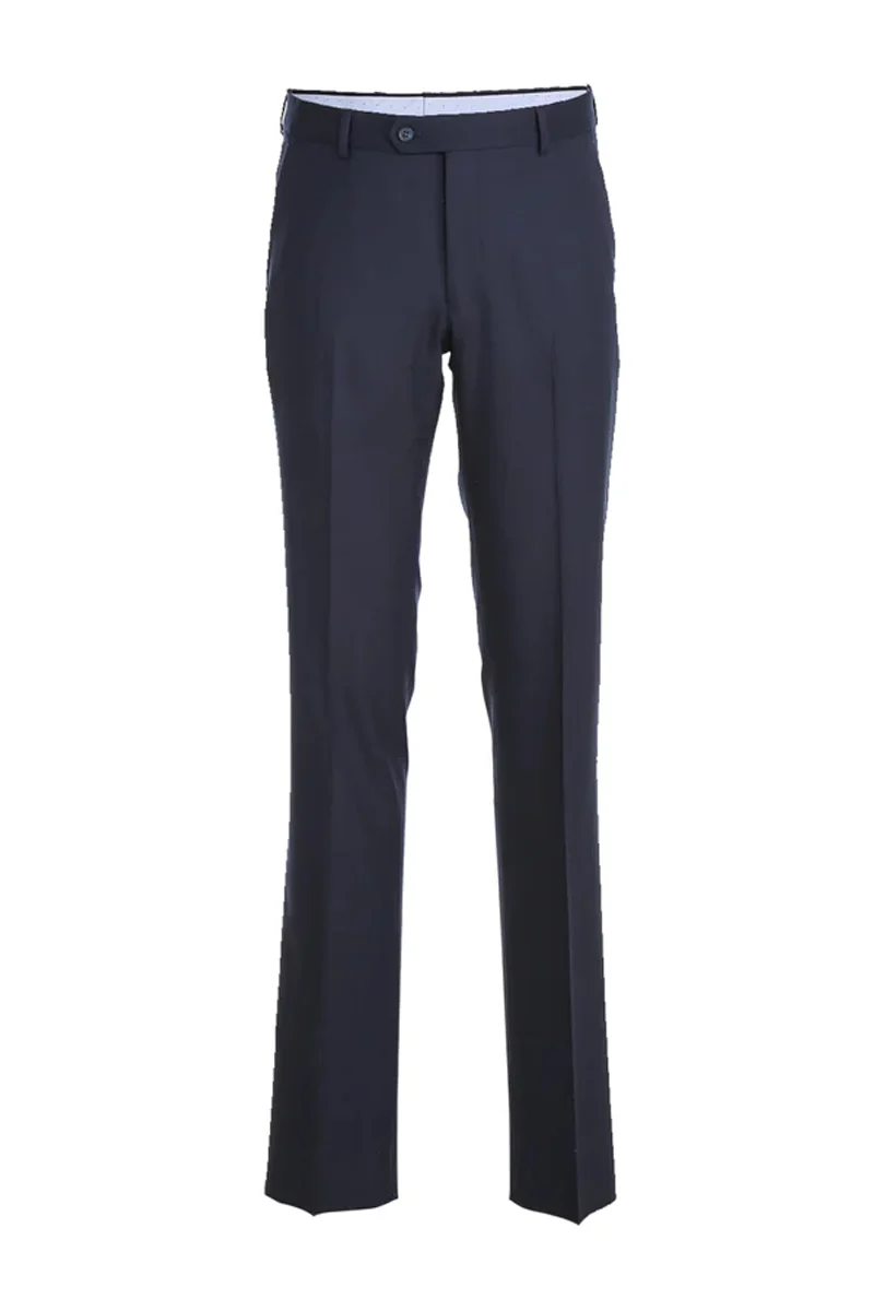 Mens Designer Two Button Classic Fit Half Canvas Wool Suit in Navy Blue - Image 2