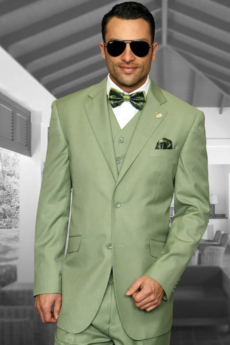Men's Designer Vested Modern Fit Wool Business & Wedding Suit in Apple Green