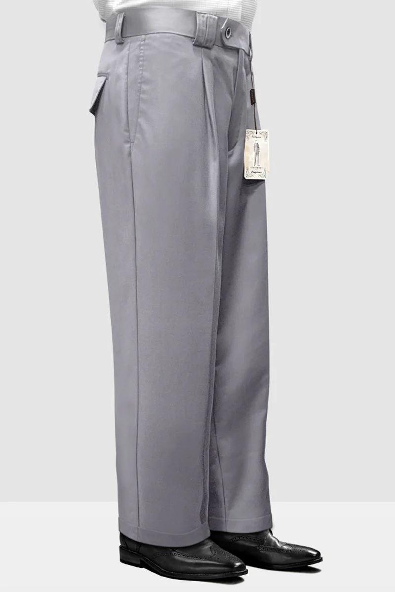 Men's Designer Wool Pleated Wide Leg Dress Pants in Grey