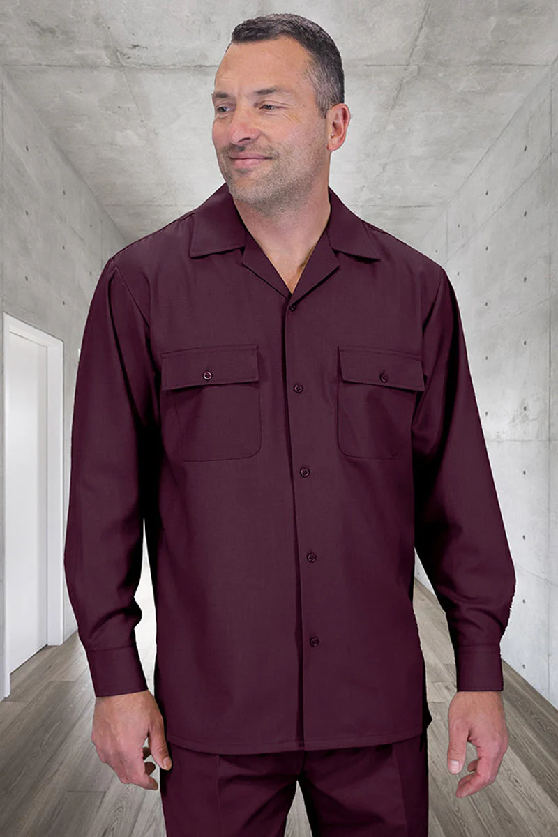 Men's Designer Wool Two Piece Leisure Walking Suit in Burgundy