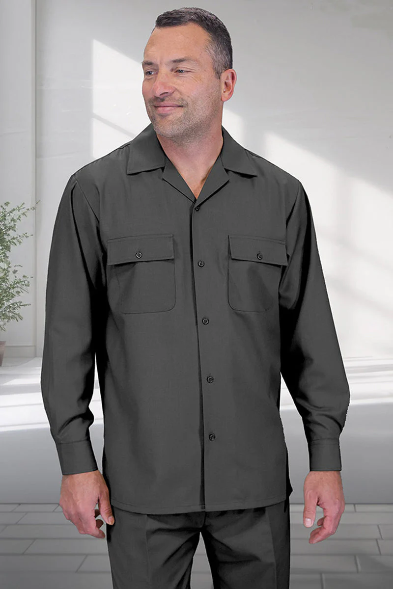 Men's Designer Wool Two Piece Leisure Walking Suit in Charcoal Grey