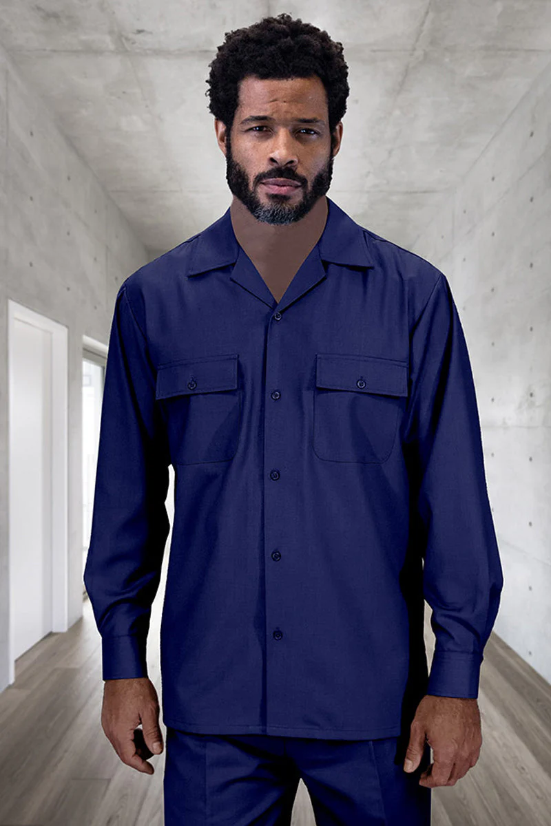 Men's Designer Wool Two Piece Leisure Walking Suit in Navy Blue
