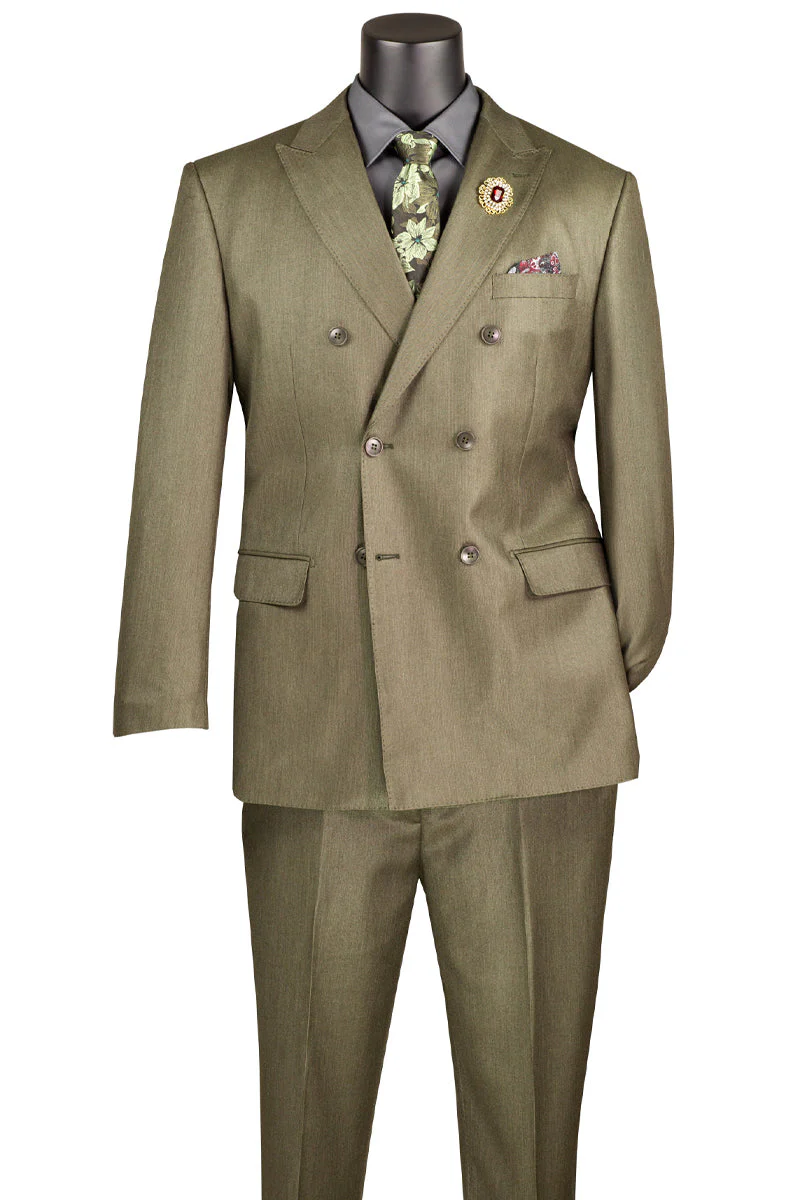 Men's Double Breasted Sharkskin Suit in Dusty Olive Green - Image 2