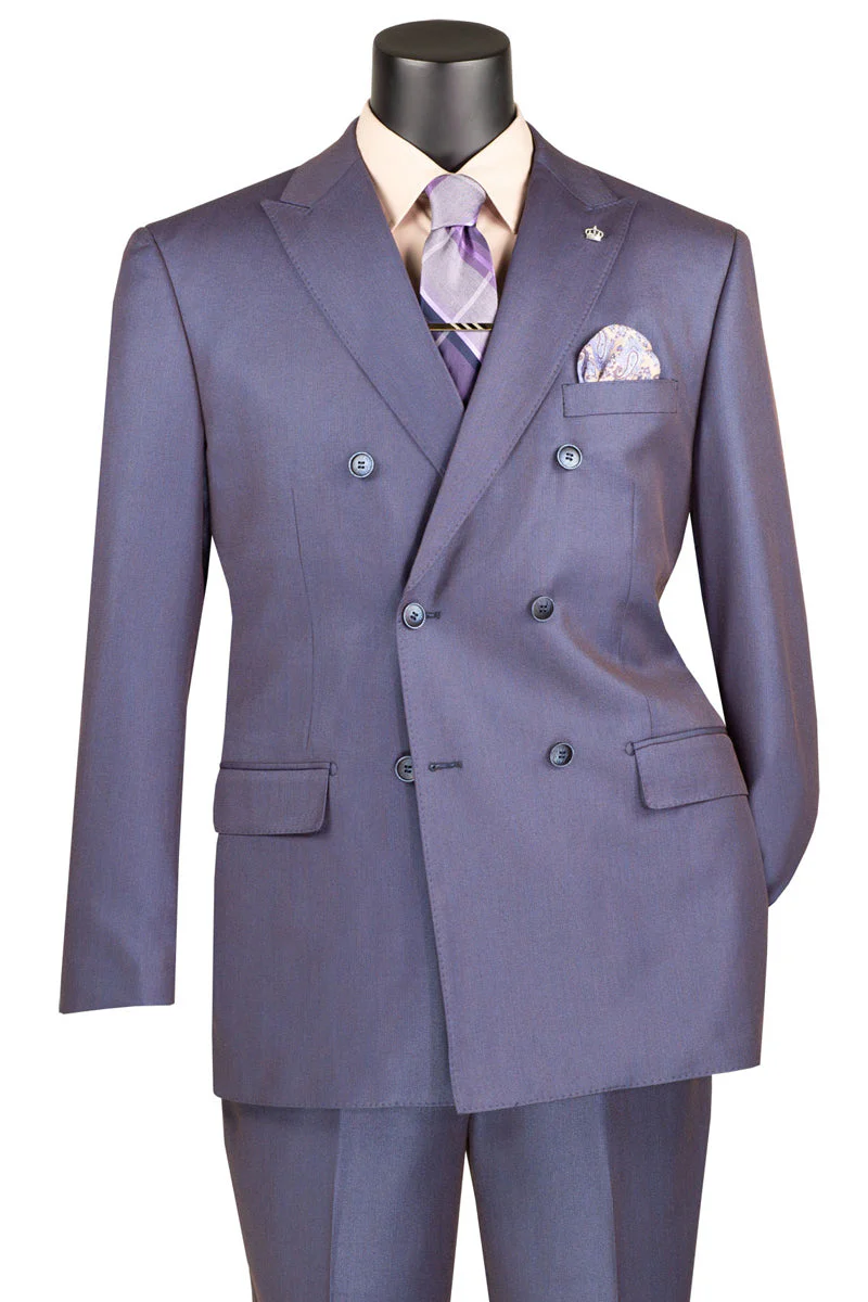 Men's Double Breasted Sharkskin Suit in Dusty Purple