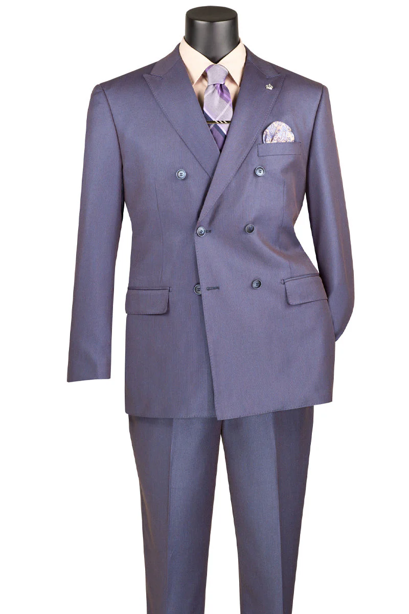 Men's Double Breasted Sharkskin Suit in Dusty Purple - Image 2