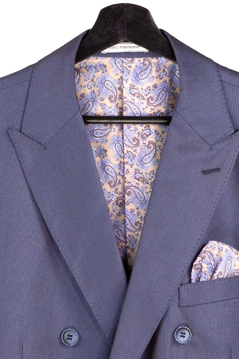Men's Double Breasted Sharkskin Suit in Dusty Purple - Image 3