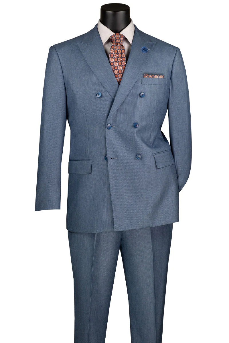 Men's Double Breasted Sharkskin Suit in Smoke Blue - Image 2