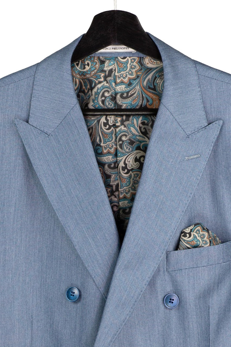 Men's Double Breasted Sharkskin Suit in Smoke Blue - Image 3